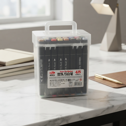 🖍️ 48 Colors Twin Tip Marker Set with Portable Carry Case | Dual Tip Art Markers for Drawing, Sketching & Illustration