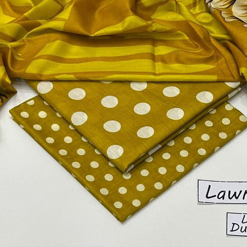 ✨ Baroque Printed Collection – Mustard Polka Dot 3-Piece Lawn Suit