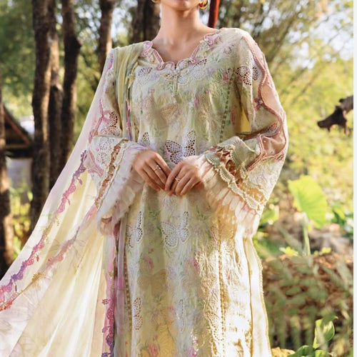 Luxury Lawn 3-Piece | Chikankari Emb Butterfly Print | Soft Yellow Floral Collection