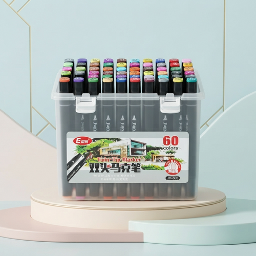 🖍️ 60 Colors Twin Tip Marker Set with Storage Case | Dual Tip Art Markers for Drawing, Sketching & Illustration