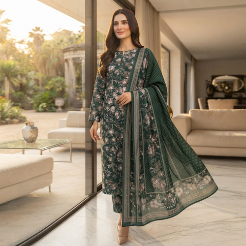 Bin Saeed Printed 3 Piece Unstitched Lawn Suit for Women