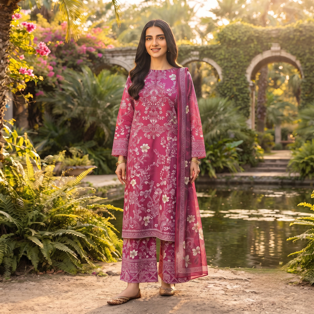 Bin Saeed Printed 3 Piece Unstitched Lawn Suit for Women