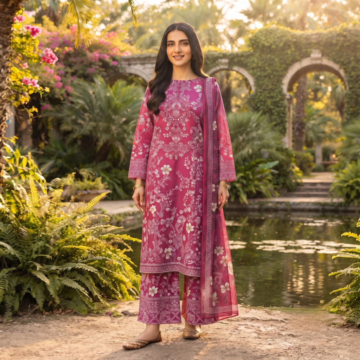 Bin Saeed Printed 3 Piece Unstitched Lawn Suit for Women
