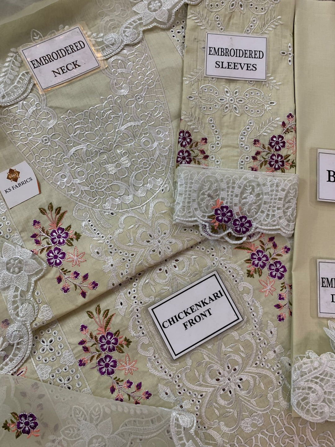 ELAF Luxury Embroidered Unstitched 3 Piece Cotton Suit with Embroidered Chiffon Dupatta – Ivory | Designer Replica