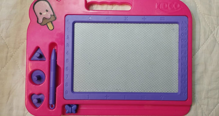 KIDCO Magnetic Drawing Board for Kids — Pink Doodle Pad with Stylus, Shape Stamps, Numbers & Alphabet | Educational Drawing Toy