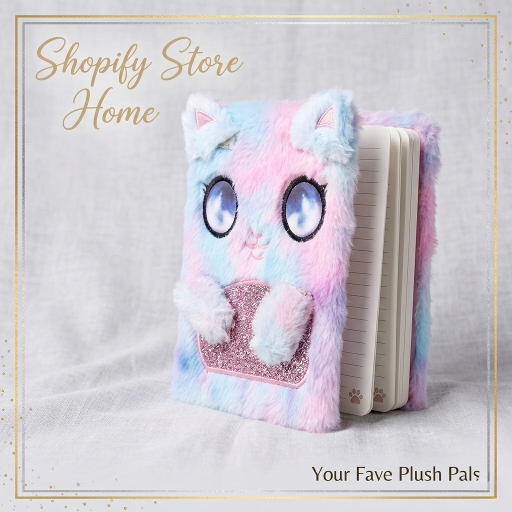 Fluffy Plush Unicorn Cat Diary — Pastel Rainbow Furry Notebook with Glitter Horn | Kids Kawaii Journal