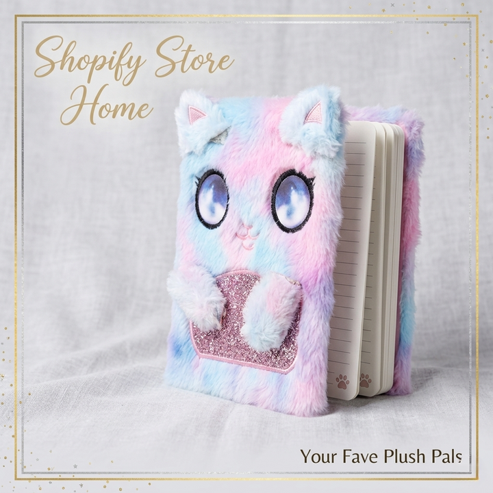 Fluffy Plush Unicorn Cat Diary — Pastel Rainbow Furry Notebook with Glitter Horn | Kids Kawaii Journal