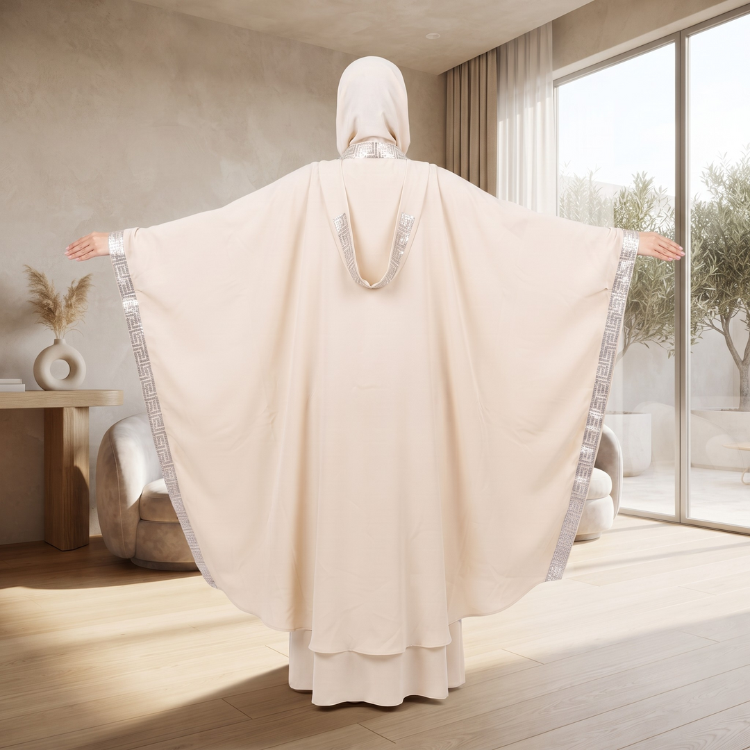 Premium Dubai Imported 2 Piece Butterfly Abaya Set for Women | Nida Fabric with Matching Inner & Hijab