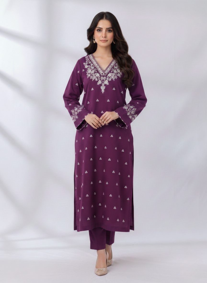 PEZWAAN Purple Embroidered Ladies Lawn Suit 2 PC – Elegant Pakistani Summer Wear