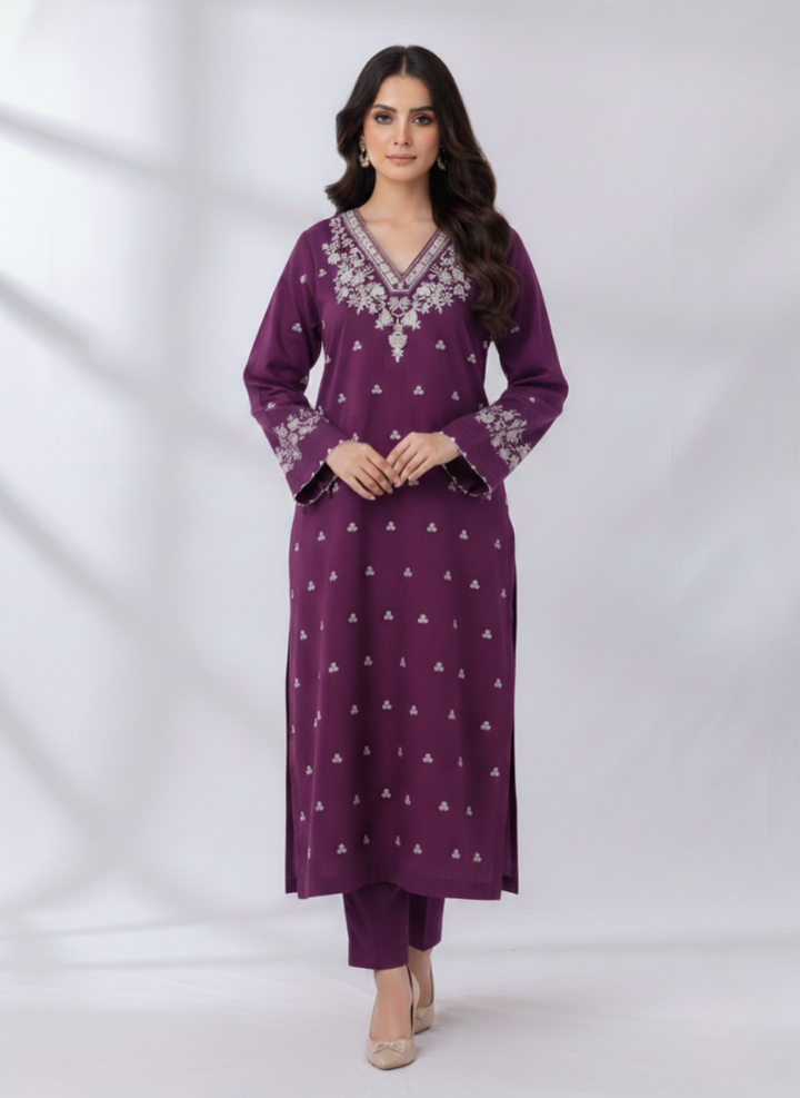 PEZWAAN Purple Embroidered Ladies Lawn Suit 2 PC – Elegant Pakistani Summer Wear