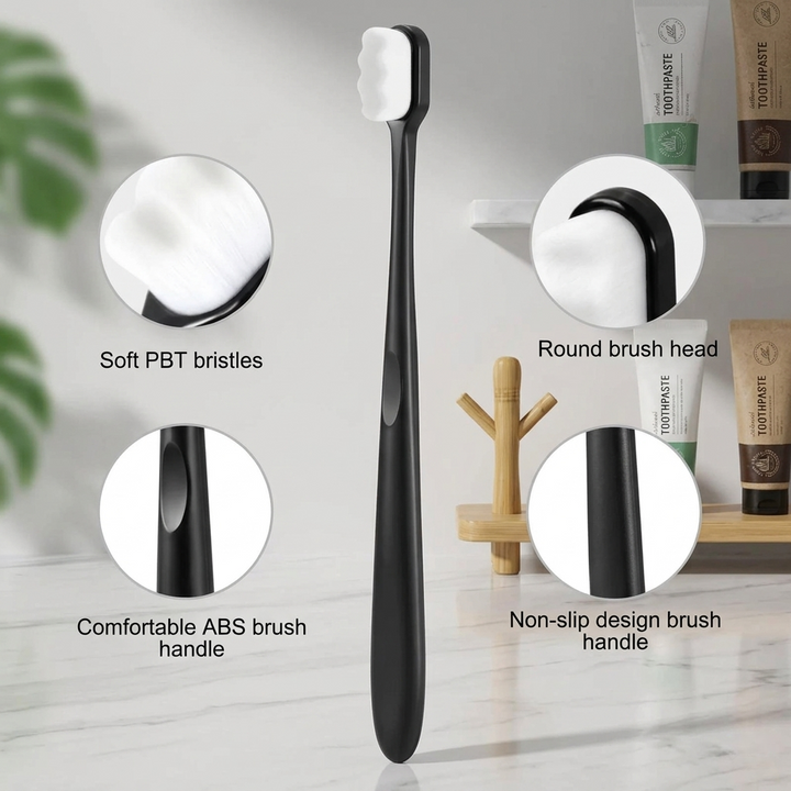 Nano Toothbrush with Travel Case – Ultra Soft Micro-Nano Bristles for Sensitive Gums | Adults & Kids | Black