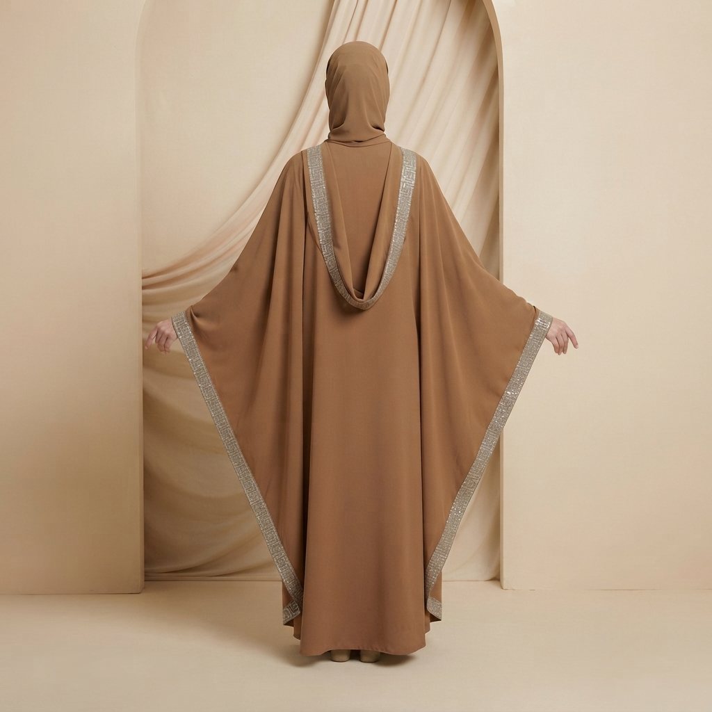Premium Dubai Imported 2 Piece Butterfly Abaya Set for Women | Nida Fabric with Matching Inner & Hijab
