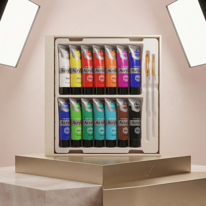 den 🎨 Keep Smiling Acrylic Paint Set | 12 Colors x 30ml with 2 Artist Brushes