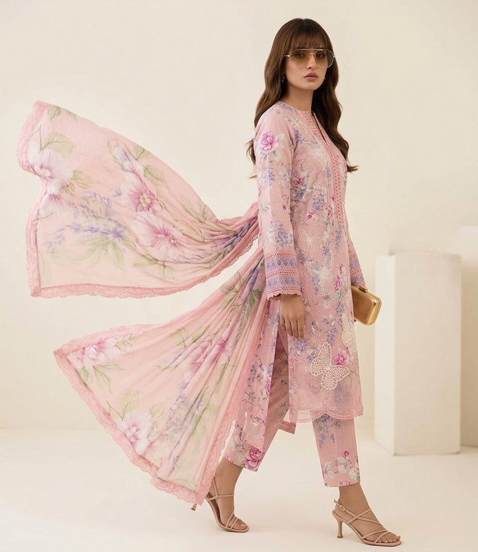 MARIA.B M.Prints "Blush Butterfly Dreams" – Embroidered 3-Piece Lawn Suit