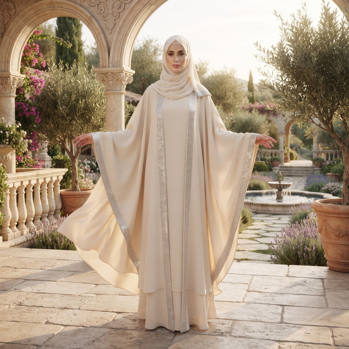 Premium Dubai Imported 2 Piece Butterfly Abaya Set for Women | Nida Fabric with Matching Inner & Hijab