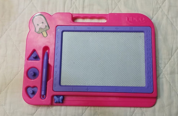 KIDCO Magnetic Drawing Board for Kids — Pink Doodle Pad with Stylus, Shape Stamps, Numbers & Alphabet | Educational Drawing Toy