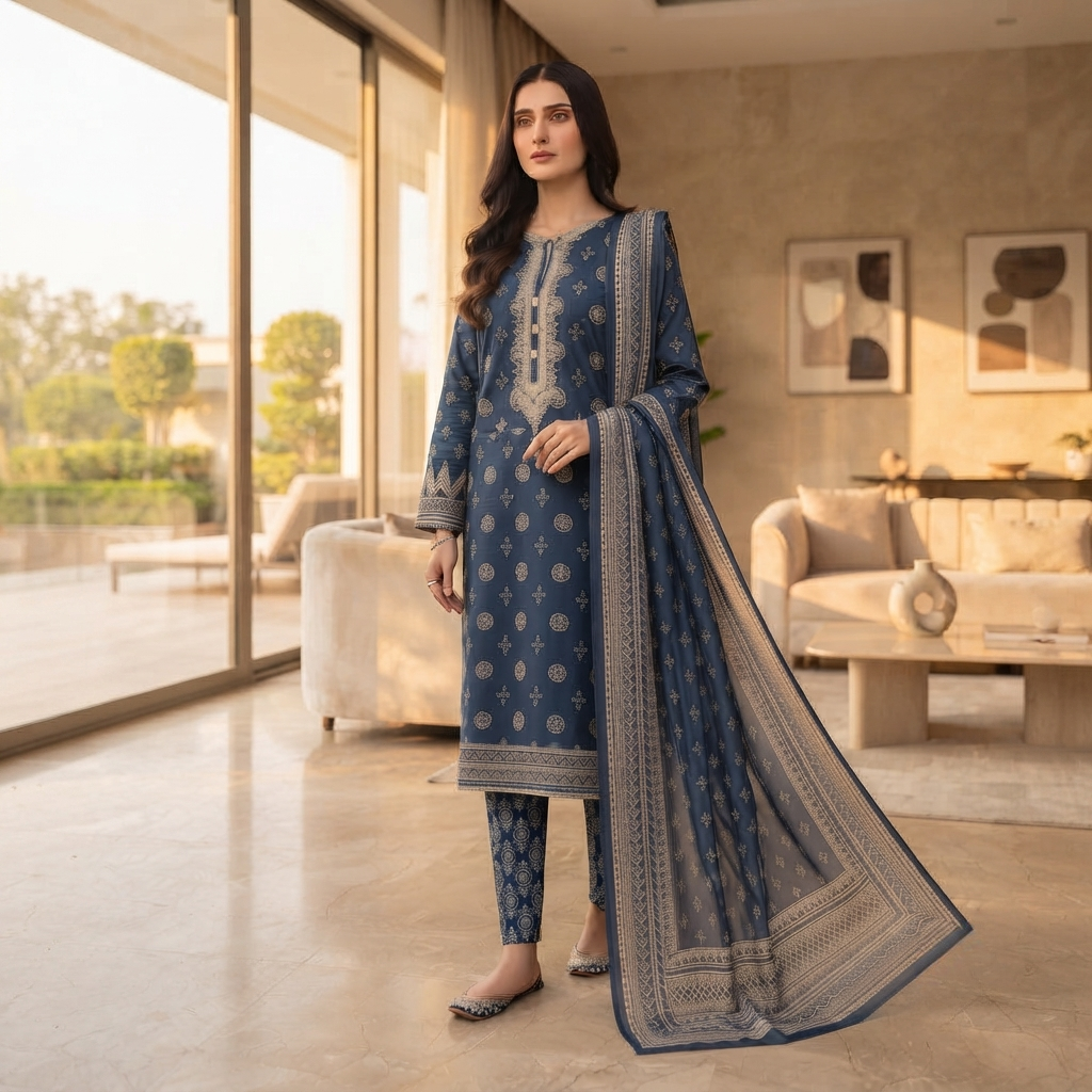 Bin Saeed Printed 3 Piece Unstitched Lawn Suit for Women