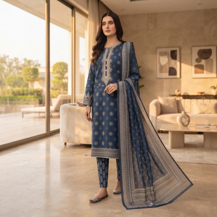 Bin Saeed Printed 3 Piece Unstitched Lawn Suit for Women