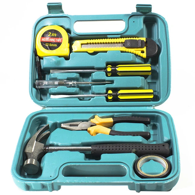 9pcs Household Tool Kit Set with Hammer, Pliers, Screwdrivers & Tape Measure - Portable Hand Tool Box for Home Repair, DIY Toolkit Gift Set