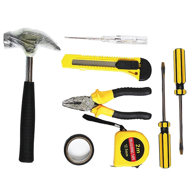 9pcs Household Tool Kit Set with Hammer, Pliers, Screwdrivers & Tape Measure - Portable Hand Tool Box for Home Repair, DIY Toolkit Gift Set