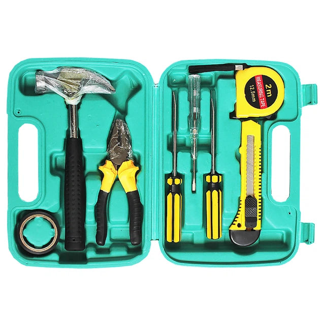 9pcs Household Tool Kit Set with Hammer, Pliers, Screwdrivers & Tape Measure - Portable Hand Tool Box for Home Repair, DIY Toolkit Gift Set