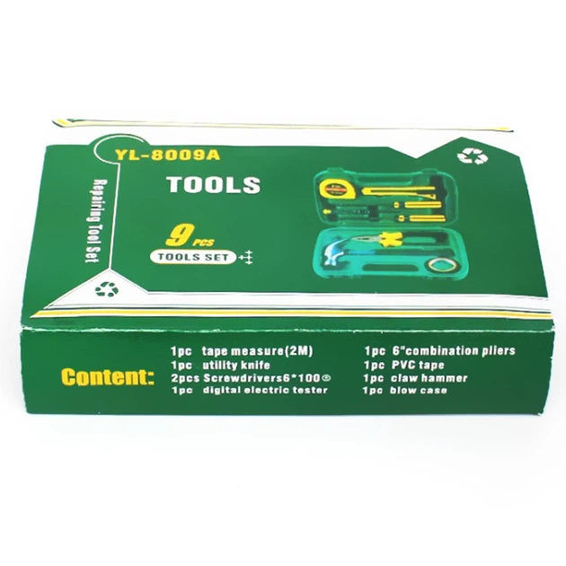 9pcs Household Tool Kit Set with Hammer, Pliers, Screwdrivers & Tape Measure - Portable Hand Tool Box for Home Repair, DIY Toolkit Gift Set