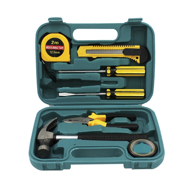 9pcs Household Tool Kit Set with Hammer, Pliers, Screwdrivers & Tape Measure - Portable Hand Tool Box for Home Repair, DIY Toolkit Gift Set