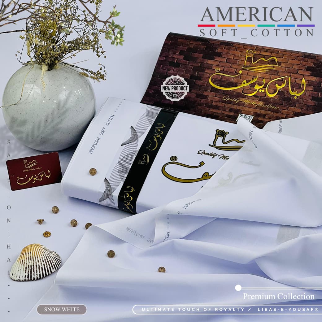 Libas-E-Yousaf American Soft Cotton Men's Unstitched 2 Piece Suit with 9 Premium Buttons – Box Packed