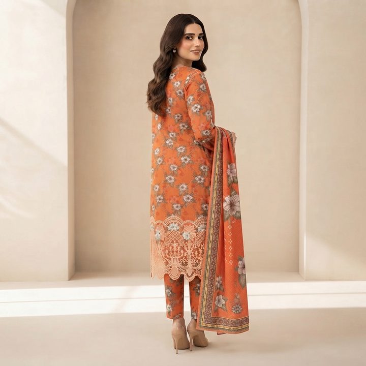 Bin Saeed Printed 3 Piece Unstitched Lawn Suit for Women