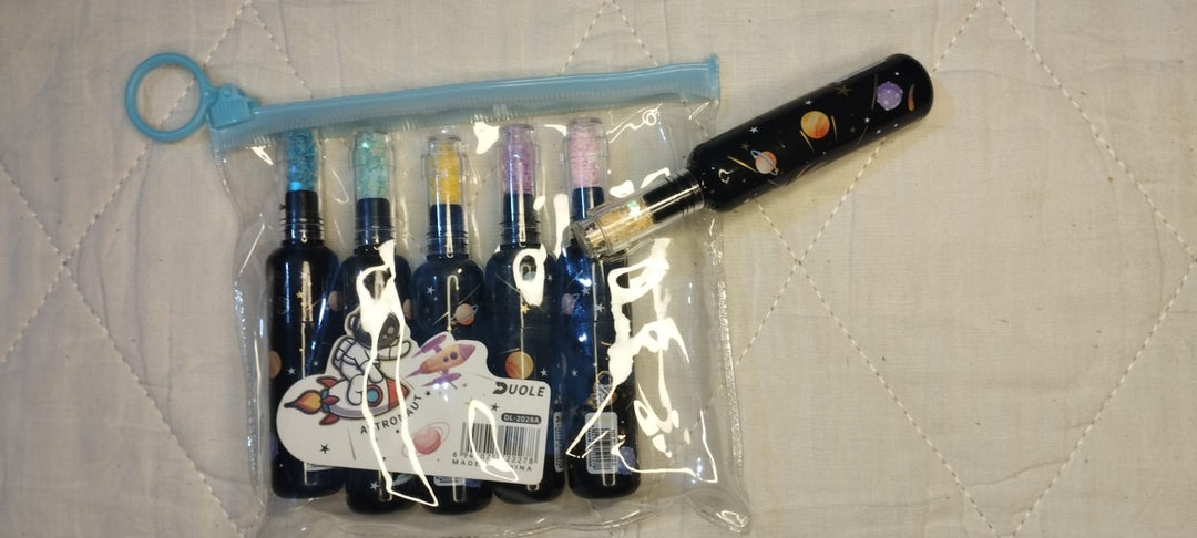 Astronaut Space Glitter Highlighter Set — 6 Colors Shimmer Ink | Galaxy Theme Kawaii Stationery for Kids & Students