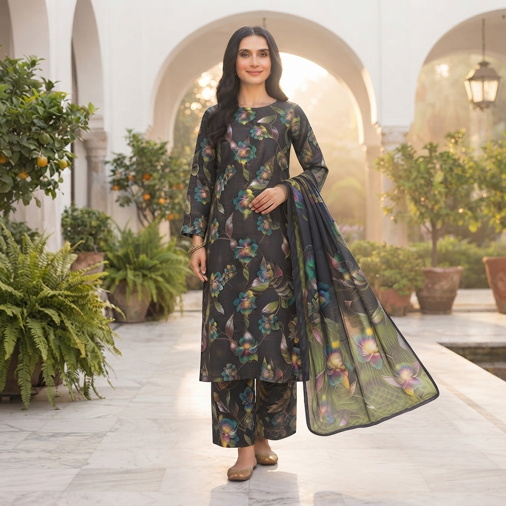 Bin Saeed Printed 3 Piece Unstitched Lawn Suit for Women
