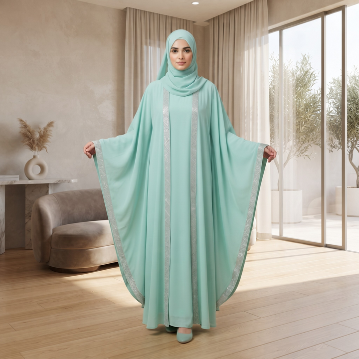 Premium Dubai Imported 2 Piece Butterfly Abaya Set for Women | Nida Fabric with Matching Inner & Hijab