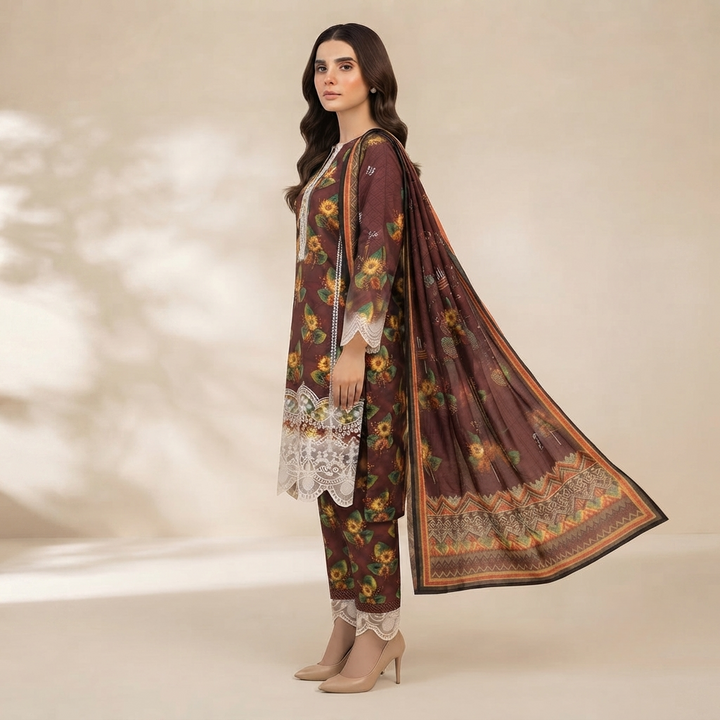 Bin Saeed Printed 3 Piece Unstitched Lawn Suit for Women