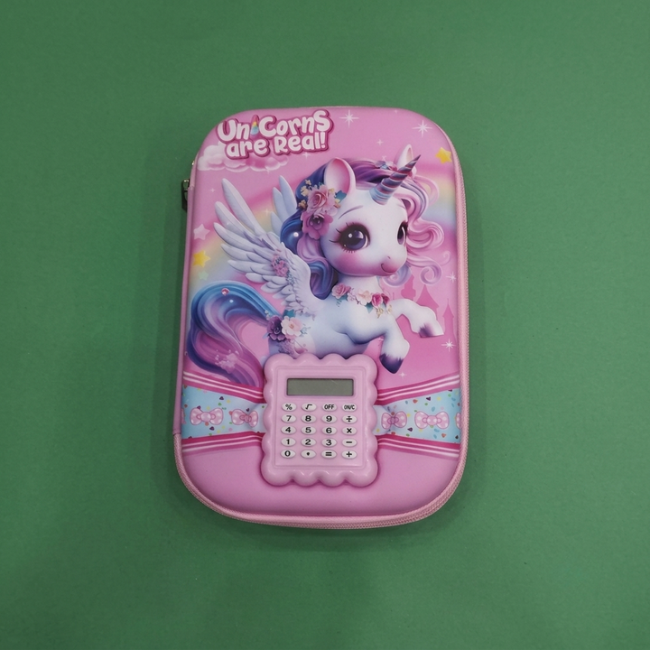 Unicorns Are Real Pencil Case with Calculator — Hard Shell EVA Zipper Pouch | Kawaii Pink Stationery for Girls