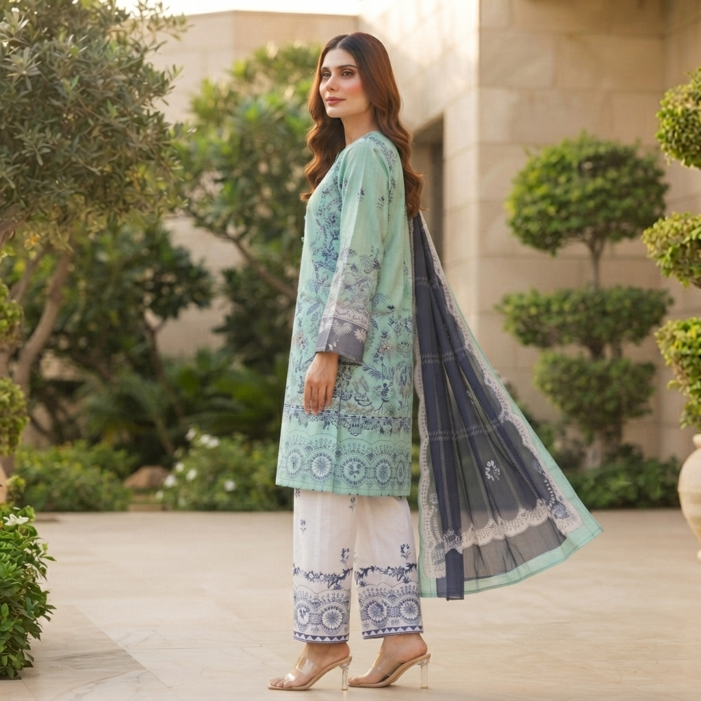 SADABAHAR Printed Stitched 3 Piece Suit for Women | Ready to Wear