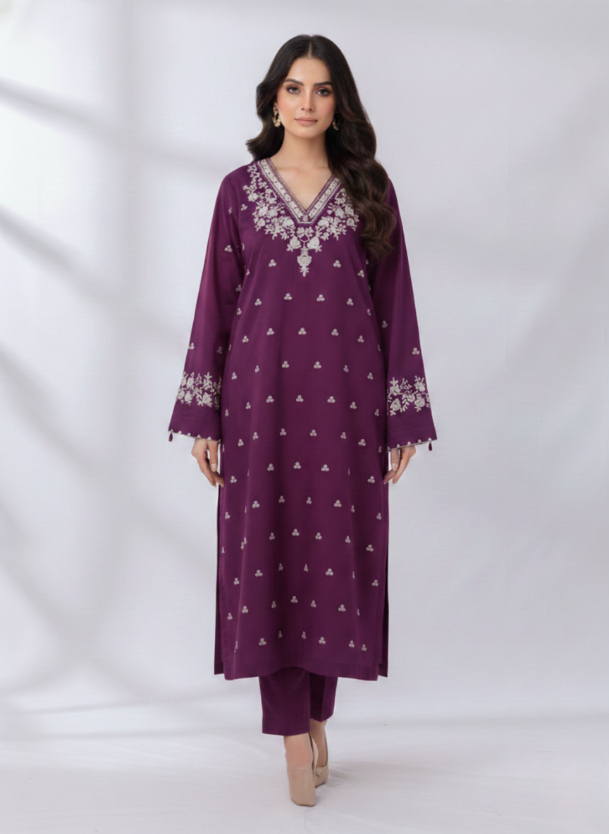 PEZWAAN Purple Embroidered Ladies Lawn Suit 2 PC – Elegant Pakistani Summer Wear