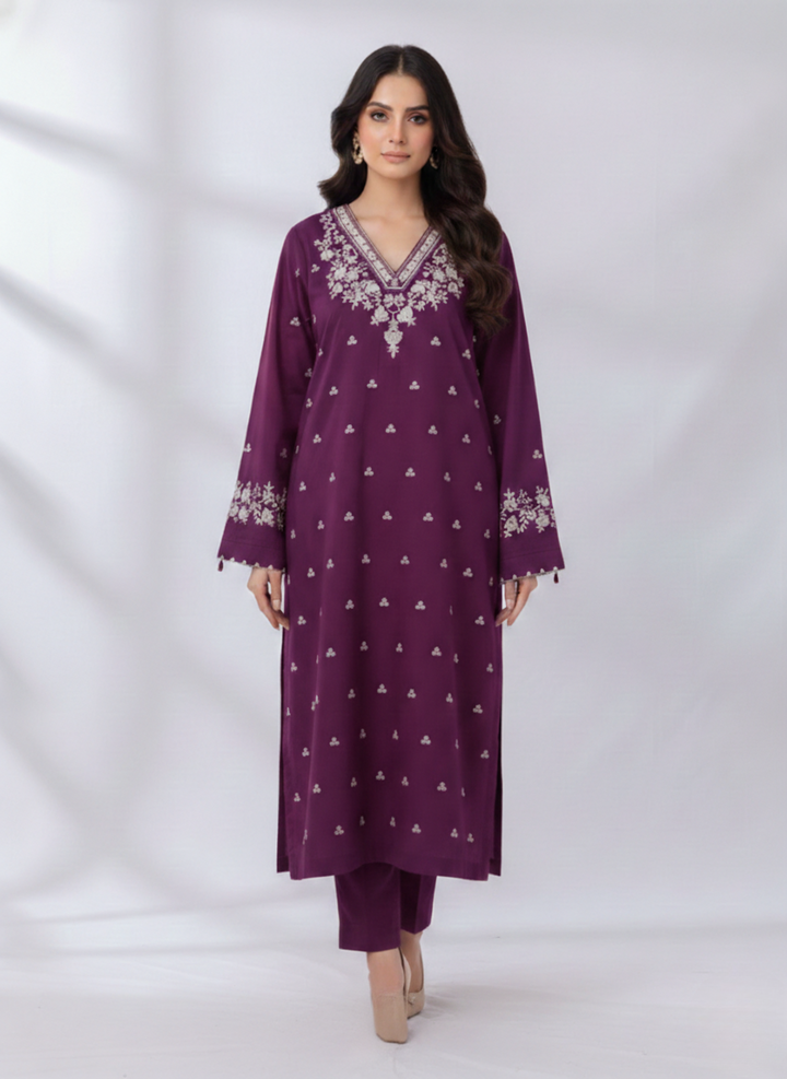 PEZWAAN Purple Embroidered Ladies Lawn Suit 2 PC – Elegant Pakistani Summer Wear