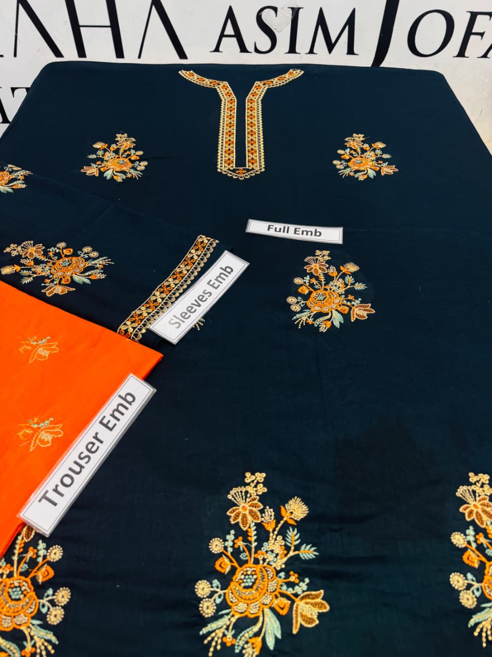 "Luxury Navy & Burnt Orange Embroidered 2-Piece Unstitched Suit | Eid & Festive Collection 2026"