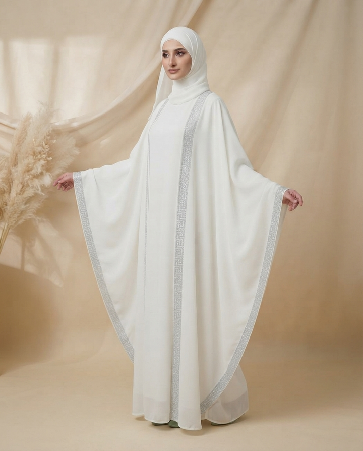 Premium Dubai Imported 2 Piece Butterfly Abaya Set for Women | Nida Fabric with Matching Inner & Hijab