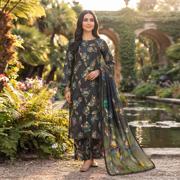 Bin Saeed Printed 3 Piece Unstitched Lawn Suit for Women