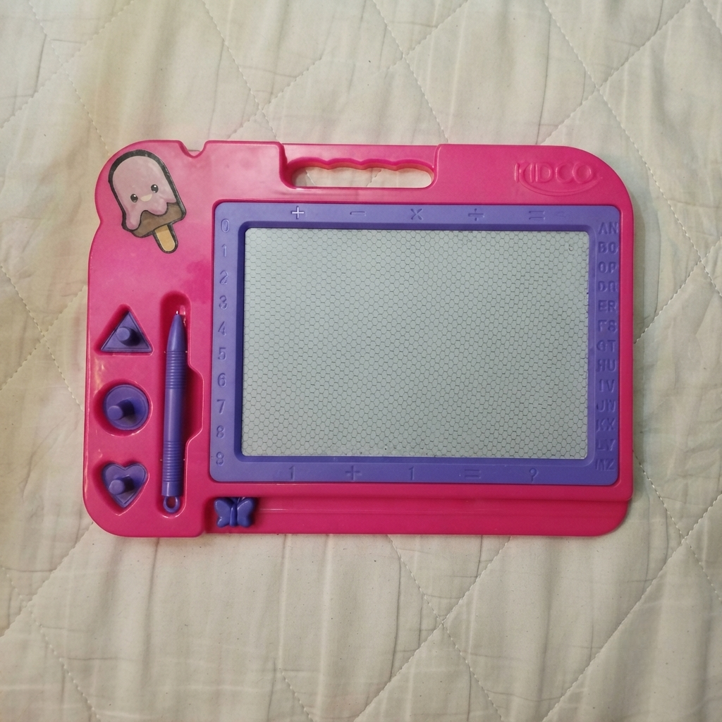 KIDCO Magnetic Drawing Board for Kids — Pink Doodle Pad with Stylus, Shape Stamps, Numbers & Alphabet | Educational Drawing Toy