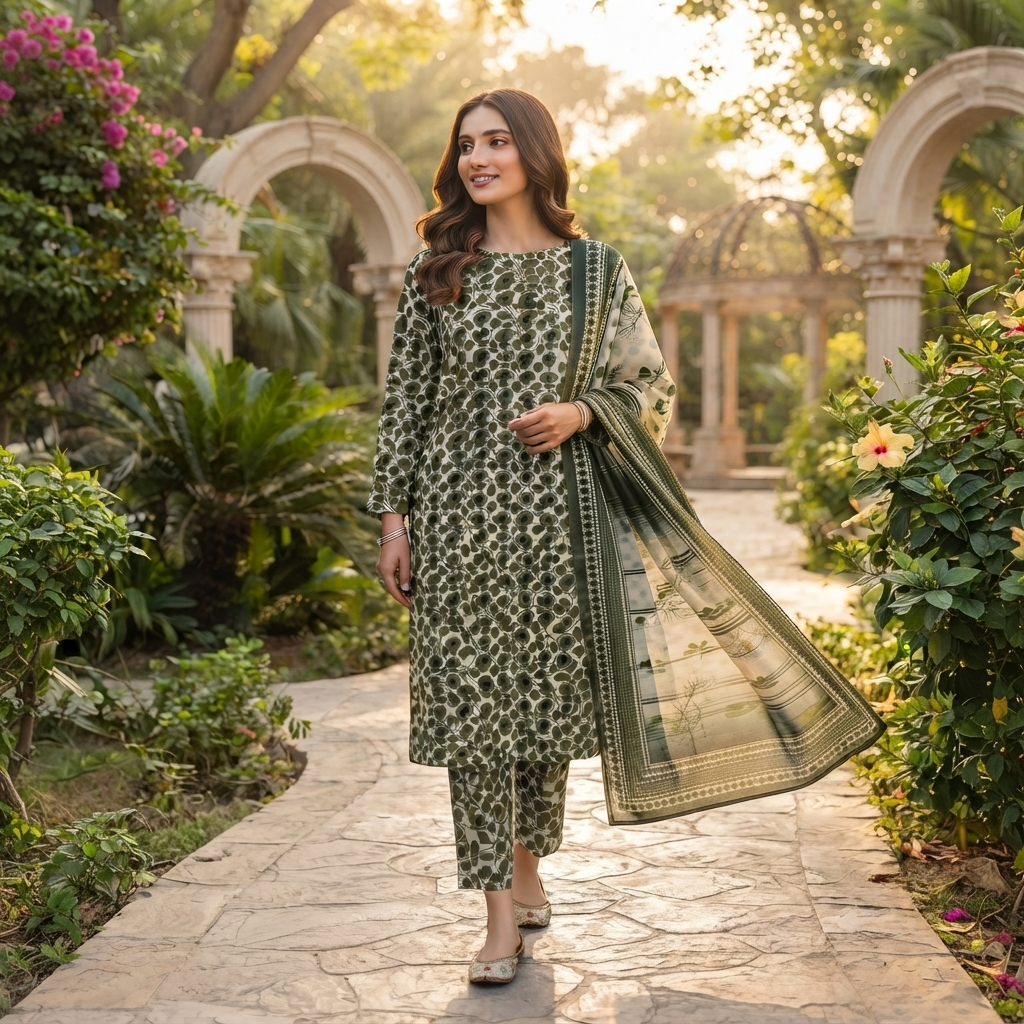 Bin Saeed Printed 3 Piece Unstitched Lawn Suit for Women