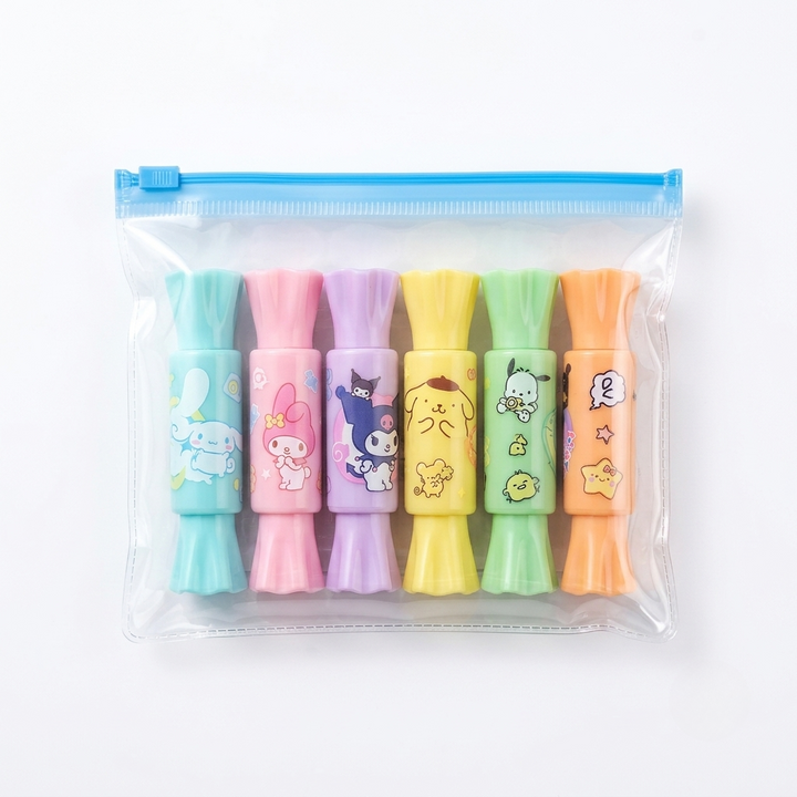 ✨ Cute Candy Highlighter Set | Kawaii Cartoon Pastel Colors | 6 Piece Highlighter Pack with Bag 🍬💕