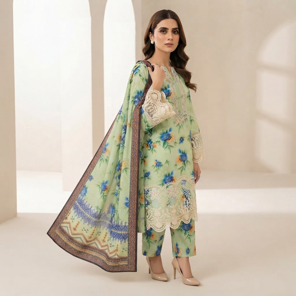 Bin Saeed Printed 3 Piece Unstitched Lawn Suit for Women