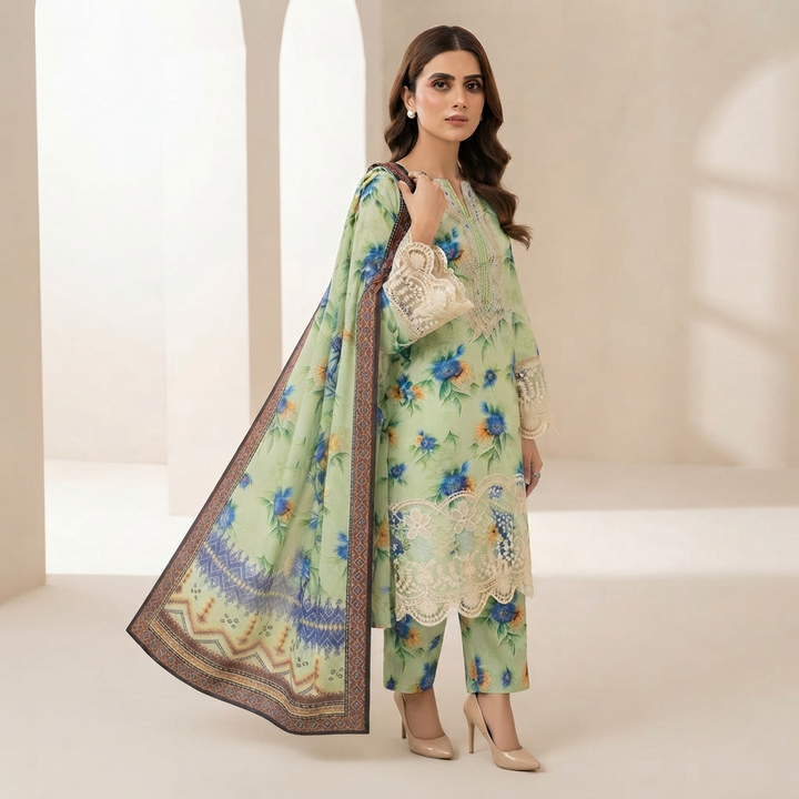 Bin Saeed Printed 3 Piece Unstitched Lawn Suit for Women