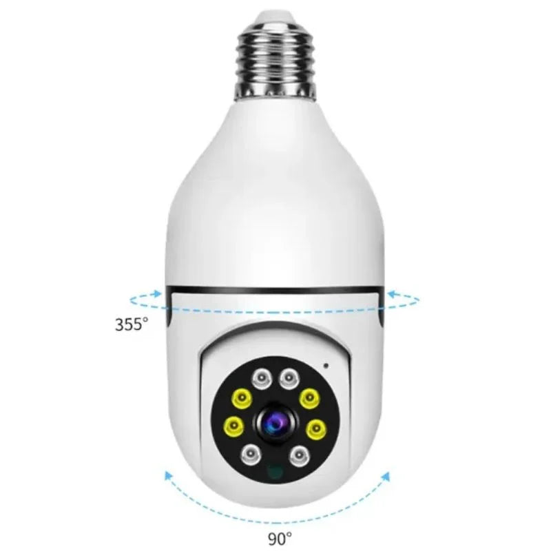 E27 Bulb WiFi Security Camera 360° Panoramic Night Vision, Wireless Home Surveillance Camera with 355° Pan 90° Tilt, Smart Indoor CCTV