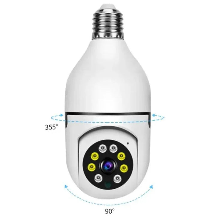 E27 Bulb WiFi Security Camera 360° Panoramic Night Vision, Wireless Home Surveillance Camera with 355° Pan 90° Tilt, Smart Indoor CCTV