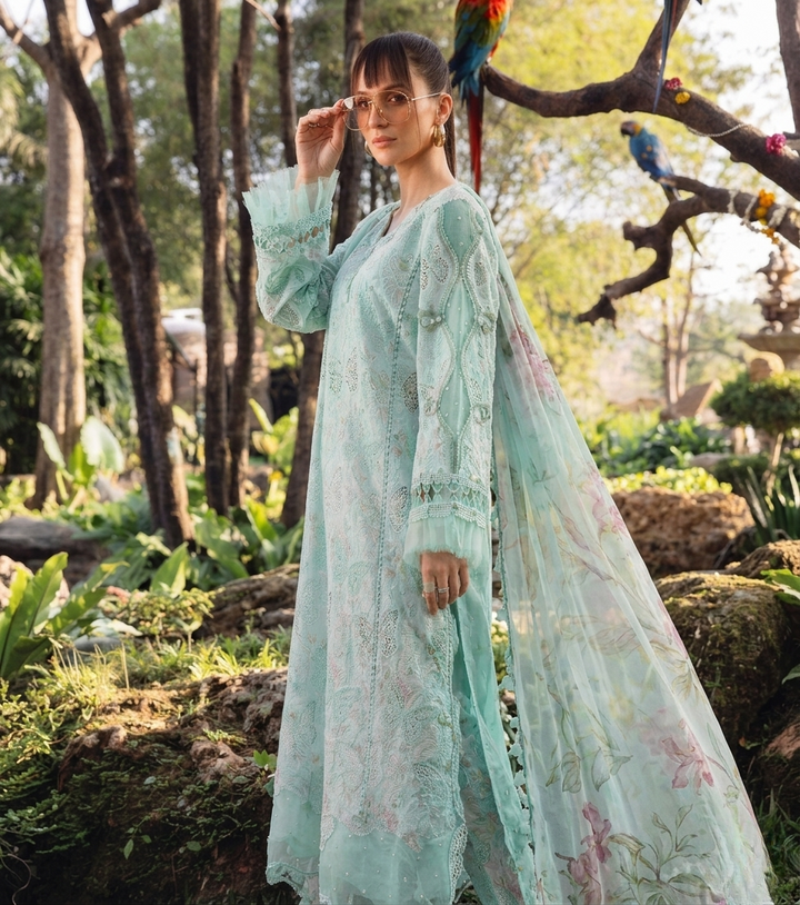 MARIA.B M.Prints "Minty Butterfly Dreams" – Embroidered 3-Piece Lawn Suit