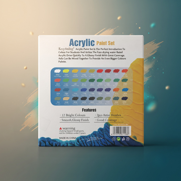 🎨 Keep Smiling Acrylic Paint Set – 36 Colors (30ml Each) with 2 Artist Brushes
