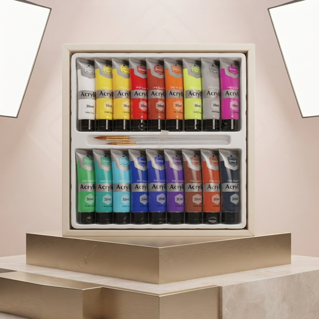 🎨 Keep Smiling Acrylic Paint Set – 18 Colors (30ml Each) with 2 Artist Brushes